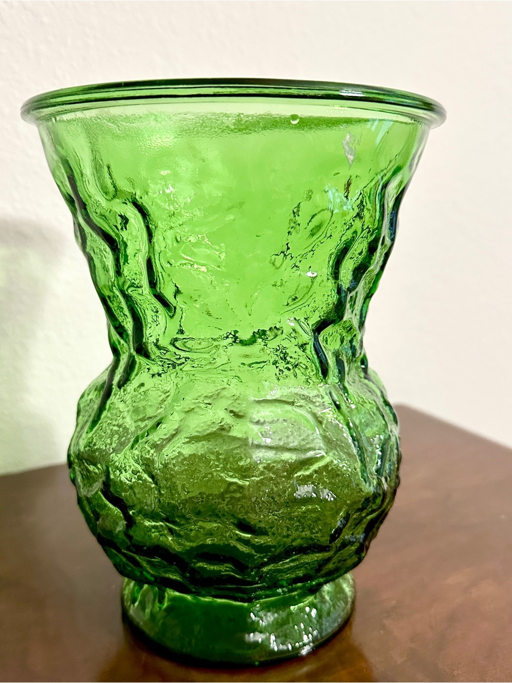 Vintage Emerald Green Crinkle Glass Vase